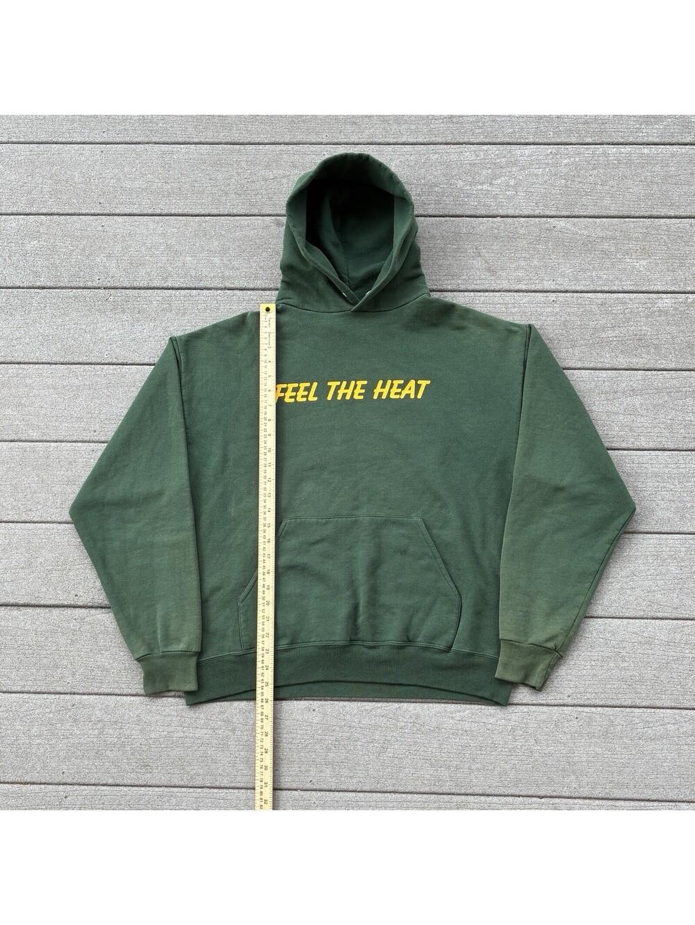 Vintage 90s Jerzees Super Sweats "Feel The Heat" Green Hoodie Large Flame Y2K